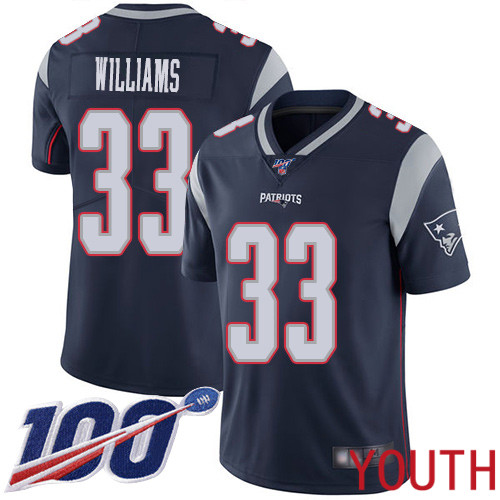 New England Patriots Football 33 100th Limited Navy Blue Youth Joejuan Williams Home NFL Jersey